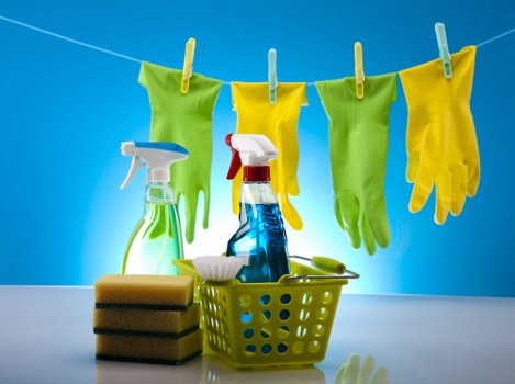 Professional Airbnb cleaning supplies arranged for rental maintenance