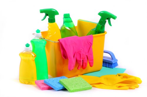 Employees following health and safety measures in the workplace